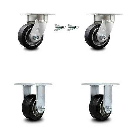 Service Caster 4 Inch Kingpinless Rubber on Aluminum Wheel Caster Swivel Locks 2 Rigid, 2PK SCC-KP30S420-RAR-BSL-2-R-2